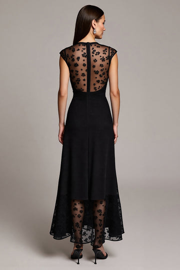 A Line Black Long Lace Work Dress